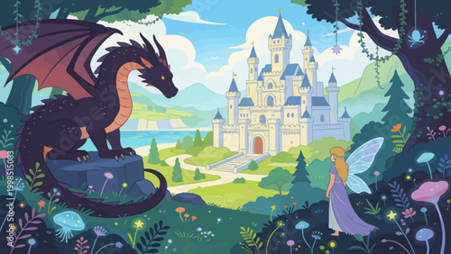 Dragon fairy castle forest