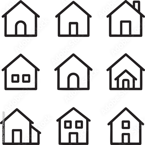 Set of black and white house icons