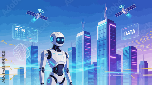 Futuristic robot in smart city