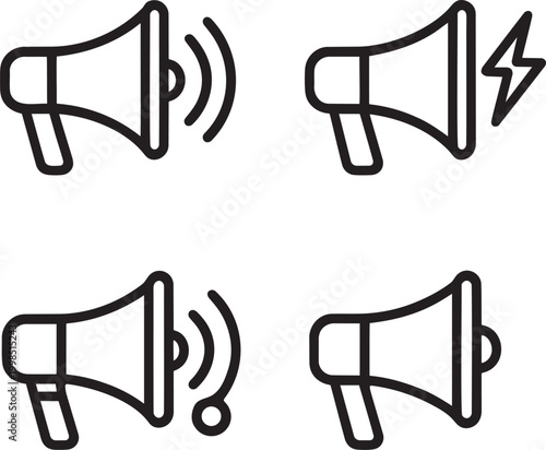 Four black megaphone icons