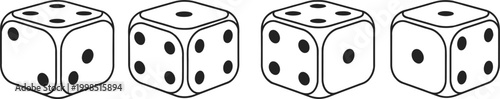 Set of Dice Illustrations Showing Different Numbers in Minimalist Line Art Style for Games and Gambling Concepts