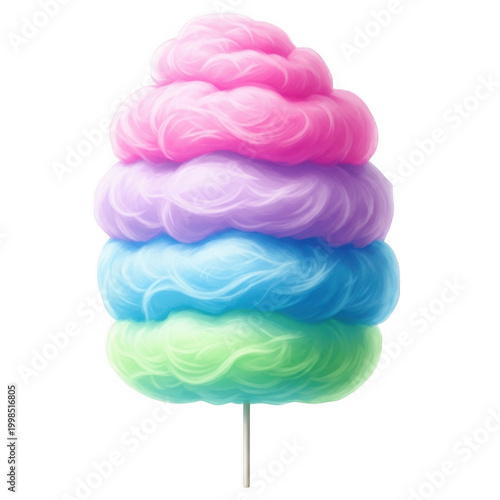 Colorful cotton candy on a stick with vibrant pastel hues