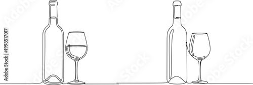 Wine Bottle and Glass Illustration in Minimalist Line Art, Perfect for Alcohol, Beverage, and Fine Dining Concepts