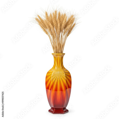 Elegant vase filled with golden wheat stalks and dried flowers arrangement