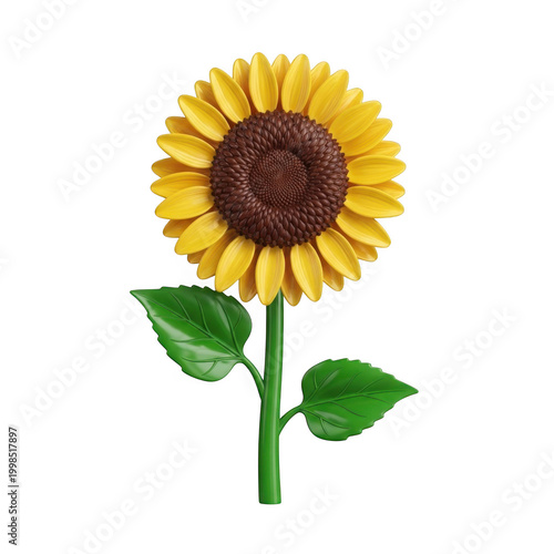 A cheerful sunflower standing tall with vibrant yellow petals and a brown center