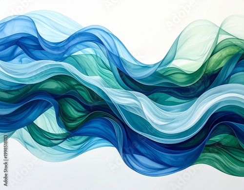Flowing blue and green fabric waves