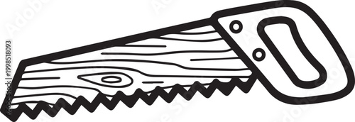 Premium Black & White Pruning Saw Vector Icon with Serrated Wood Grain Texture – Perfect for Landscaping, Gardening, DIY, Construction, and Woodworking Guides, Infographics, and Branding