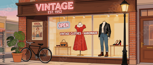 Vintage clothing store with mannequins