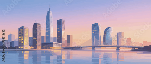 City skyline with bridge and water