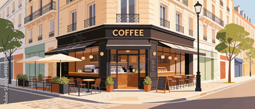 Coffee shop exterior on city street