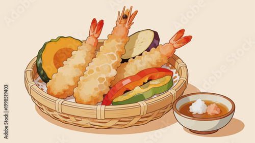 Tempura basket with shrimp and vegetables