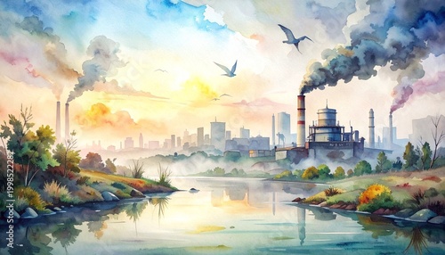 Industrial pollution at dawn