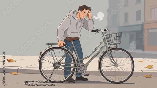Man with bicycle on sidewalk