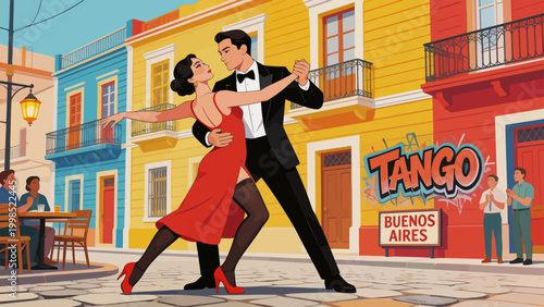 Couple dancing tango on city street