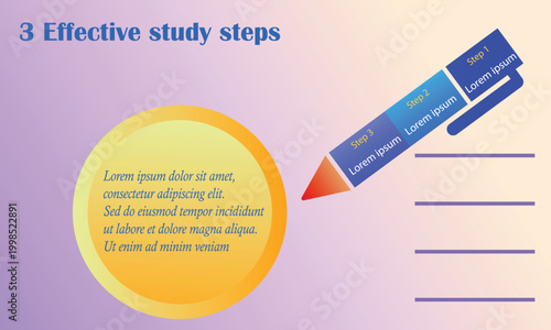 Pencil infographic design with 3 step for education and Business Concepts, Modern flat vector illustration for presentation
