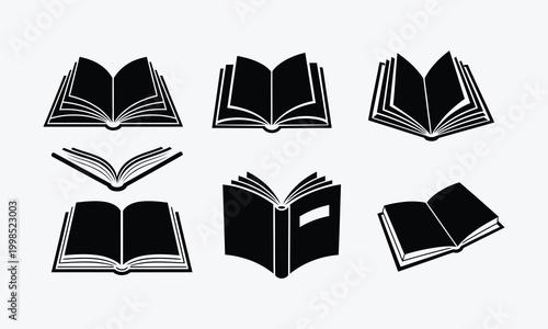 Open book silhouettes a collection of literary icons in black and white