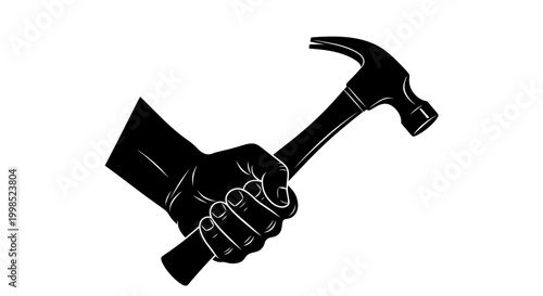 MAY DAY Hand holding hammer, black silhouette icon, construction tool, hand tool vector