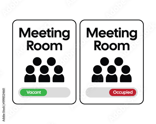 Meeting Room Signs Set Vacant and Occupied, Office Door Status Signs with Team Icon, Conference Room Availability Indicators for Workplace, Business and Corporate Environment Use