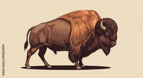 Illustration of a strong American bison standing on a plain background.