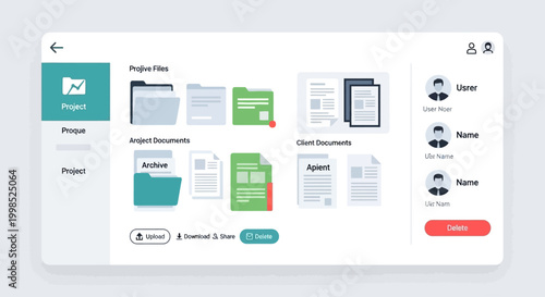 User interface design for document management system with categorized files and user profile.