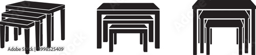 Nesting table silhouette icon set, modern furniture vector for living room interior decor design.
