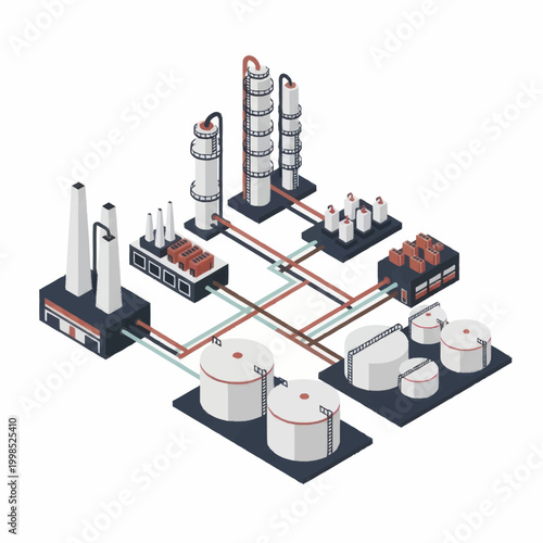 Industrial Oil Refinery Plant with Storage Tanks and Towers.