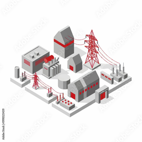 Industrial Power Plant Infrastructure with Electrical Grid Connections.