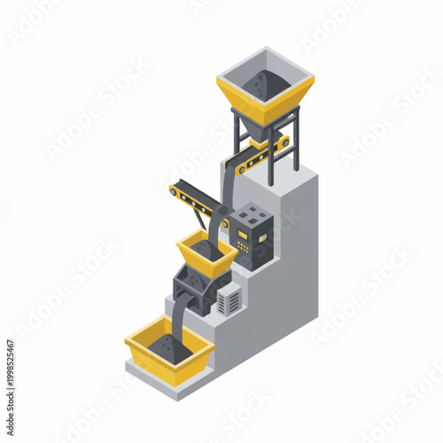 Industrial processing plant with conveyor belt and hoppers.
