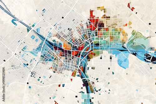 Abstract colorful grunge background with vintage map design and travel themed circles and textures