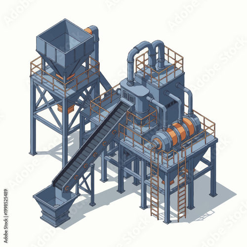 Industrial processing plant with conveyor belt and machinery.