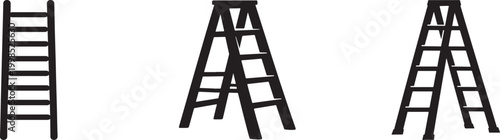Ladder shelf silhouette icon set, modern furniture vector for home storage display decor design.