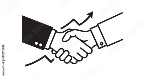 Business Partnership and Growth Handshake Symbolizing Collaboration and Success with Upward Trend Arrows