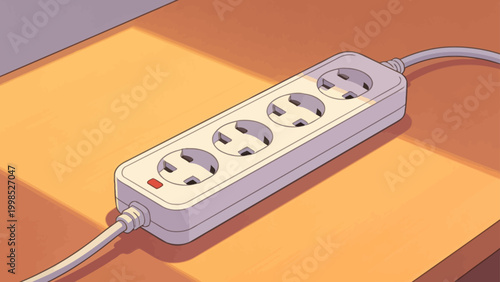 Power strip on wooden surface