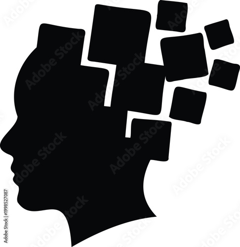 Black silhouette of a human head with puzzle pieces coming out  mental health concept
