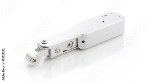 Metallic prosthetic arm on white background medical and technological concept