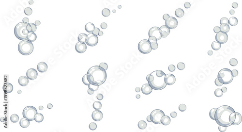 Transparent Soap Bubble Collection with Floating Air Circles and Light Reflection Effects Flat Vector Set for Clean Water and Hygiene Designs