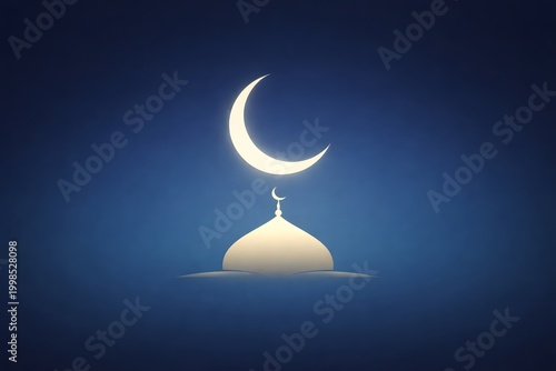 Crescent Moon Mosque Dome Background - Islamic Night Sky Spiritual Ramadan Design