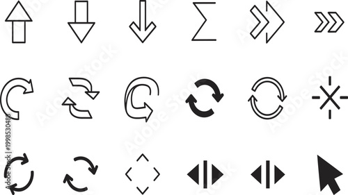 Modern neumorphic UI navigation icon set with arrows and cursor vector