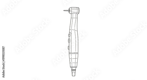 Detailed technical drawing of a dental drill with a long shaft and drill bit