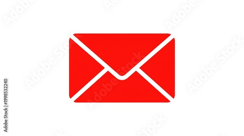 3d red email envelope icon isolated on white background for communication and digital marketing