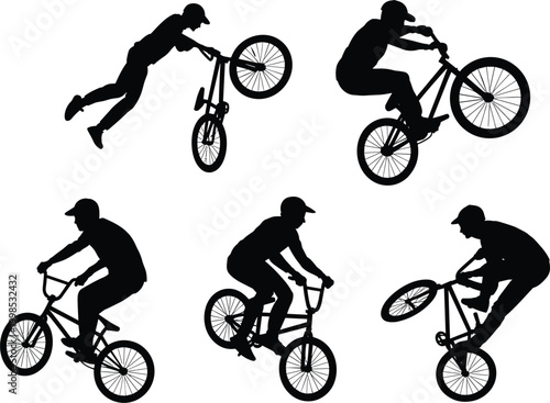 Extreme cycling silhouettes showcasing BMX tricks wheelies jumps and urban sport performance