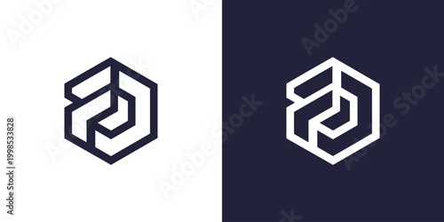 F letter logo design collaboration with hexagonal shape