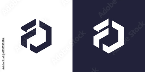 F letter logo design collaboration with hexagonal shape