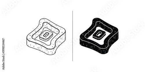 Dual design representation of a mechanical fastener with central hole and flanges