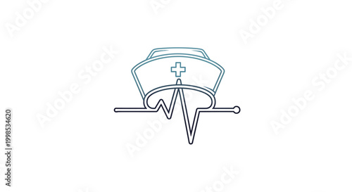 Nurse cap with cardiogram icon, medical symbol of healthcare profession and life