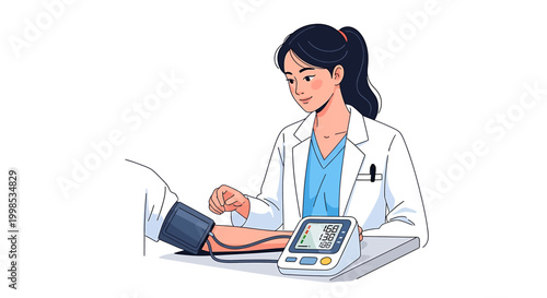 Professional healthcare worker conducting a routine blood pressure check-up for a patient using modern medical equipment during a comprehensive health assessment