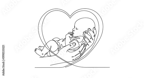 Loving Embrace A Tender Illustration of a Parent's Hands Gently Holding a Newborn Baby Within a Heart Shape