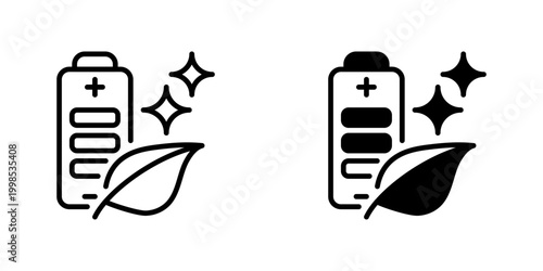 Eco Battery Vector Line Icon for green energy