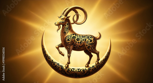 zodiac capricorn symbol golden crescent moon light