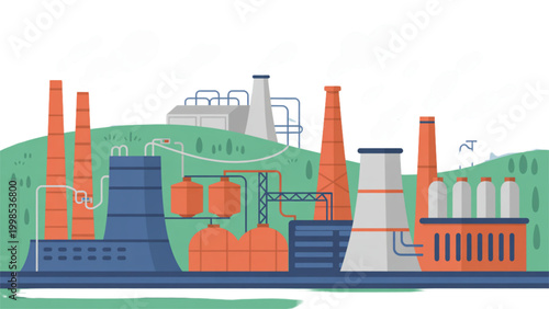 Colorful industrial water treatment plant with pipes and tanks Vector